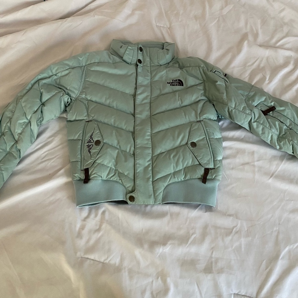 Vintage 2000s North Face Cropped Teal Puffer Jacket